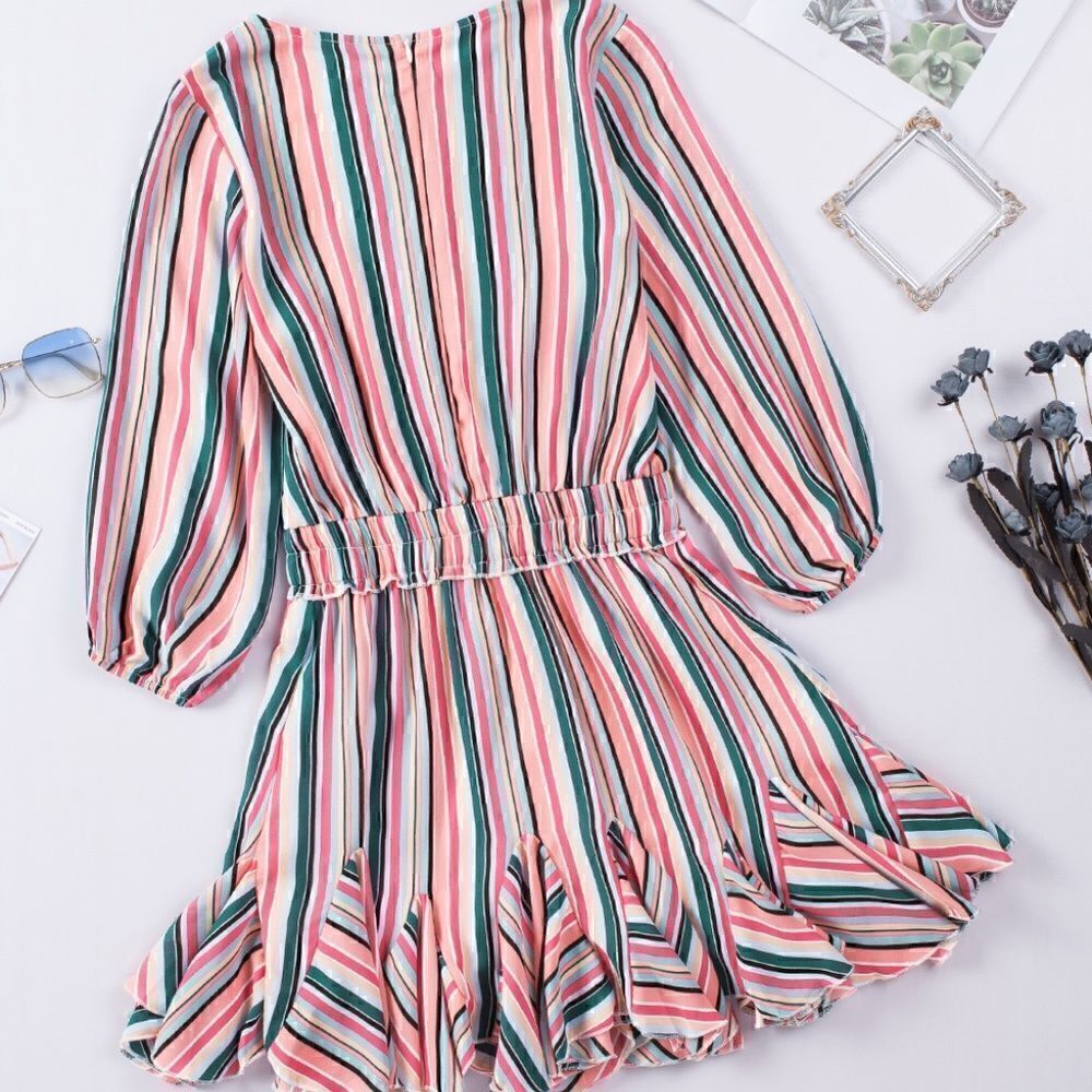 Striped High Waisted Mini Dress, M - Picture 8 of 8